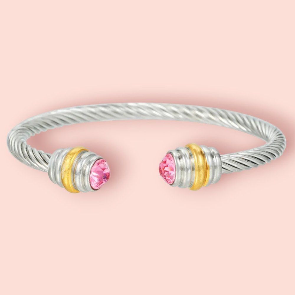 Twisted Cable Cuff Open Bangle Silver Pink